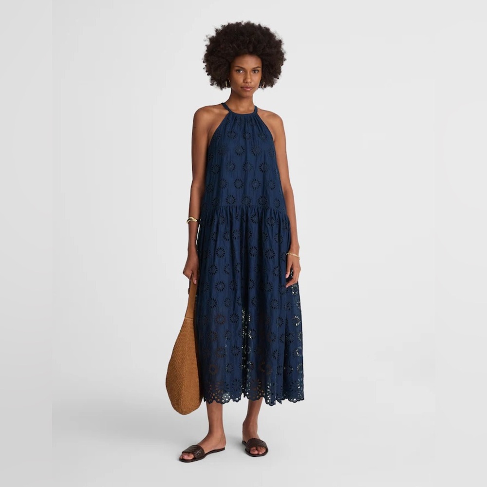 Madewell Navy Eyelet Halter Maxi Dress